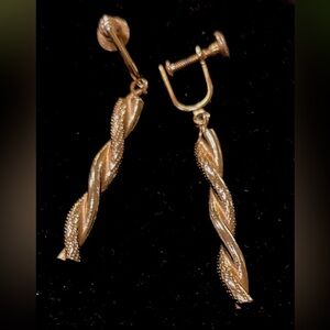Gold tone Clip Vintage Spiral Twist Earrings